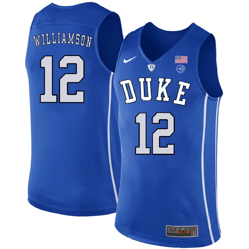 Basketball Jersey for Team Fit and Comfort-Duke Blue Devils 12 Zion Williamson Blue College Basketball Basketball Jersey