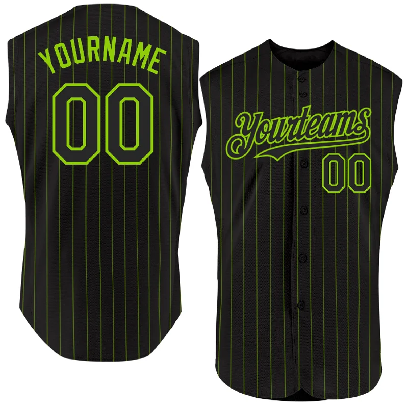 Baseball Jersey for Comfortable Game Wear-Custom Black Neon Green Pinstripe Pink Authentic Sleeveless Baseball Jersey