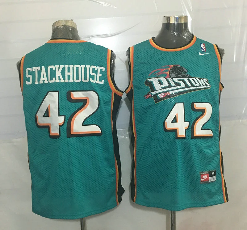 Basketball Jersey for Team Uniform Designs-Pistons 42 Jerry Stachouse Teal Stitched Basketball Jersey