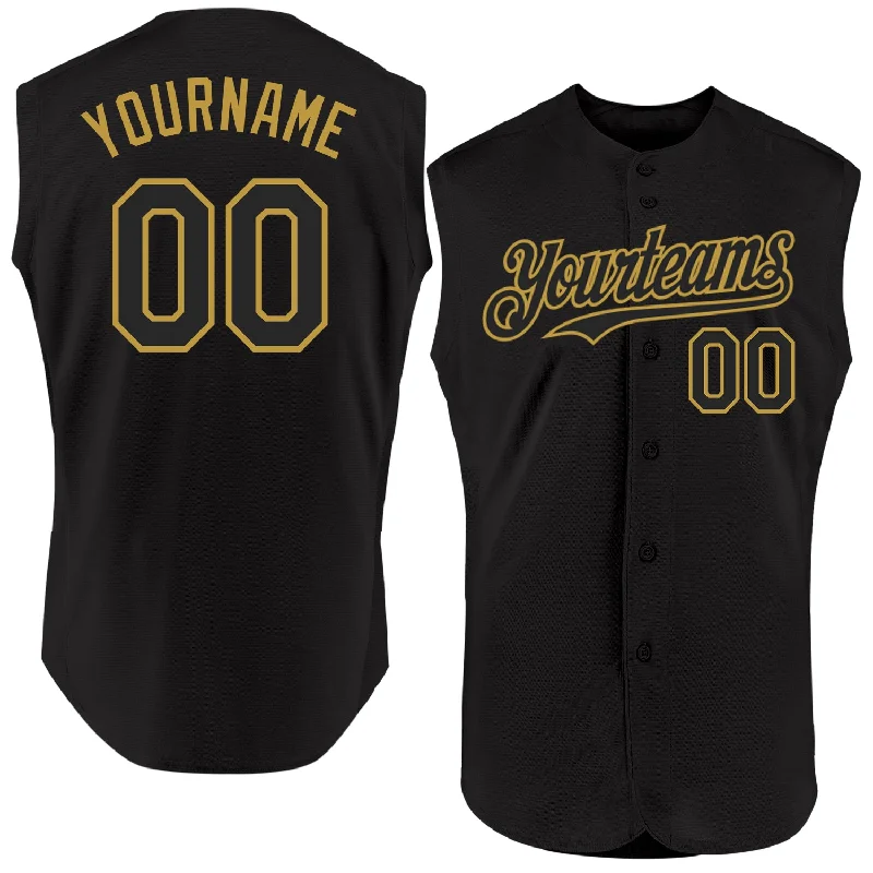 Baseball Jersey for Team Player Uniforms-Custom Black Old Gold Authentic Sleeveless Baseball Jersey