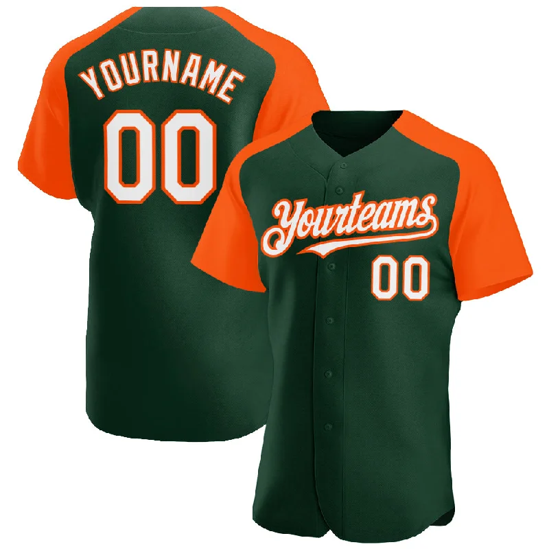 Baseball Jersey for Comfortable Fit-Custom Green White-Orange Authentic Raglan Sleeves Baseball Jersey