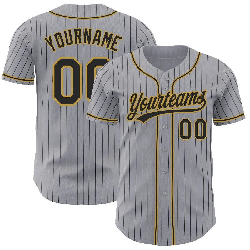 Baseball Jersey for Sports Team Support Apparel-Custom Gray Black Pinstripe Black-Old Gold Authentic Baseball Jersey