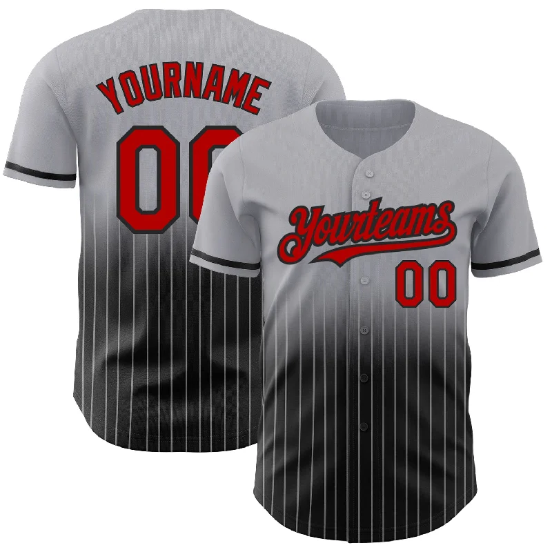 Baseball Jersey for Comfortable Team Fan Gear-Custom Gray Pinstripe Red-Black Authentic Fade Fashion Baseball Jersey