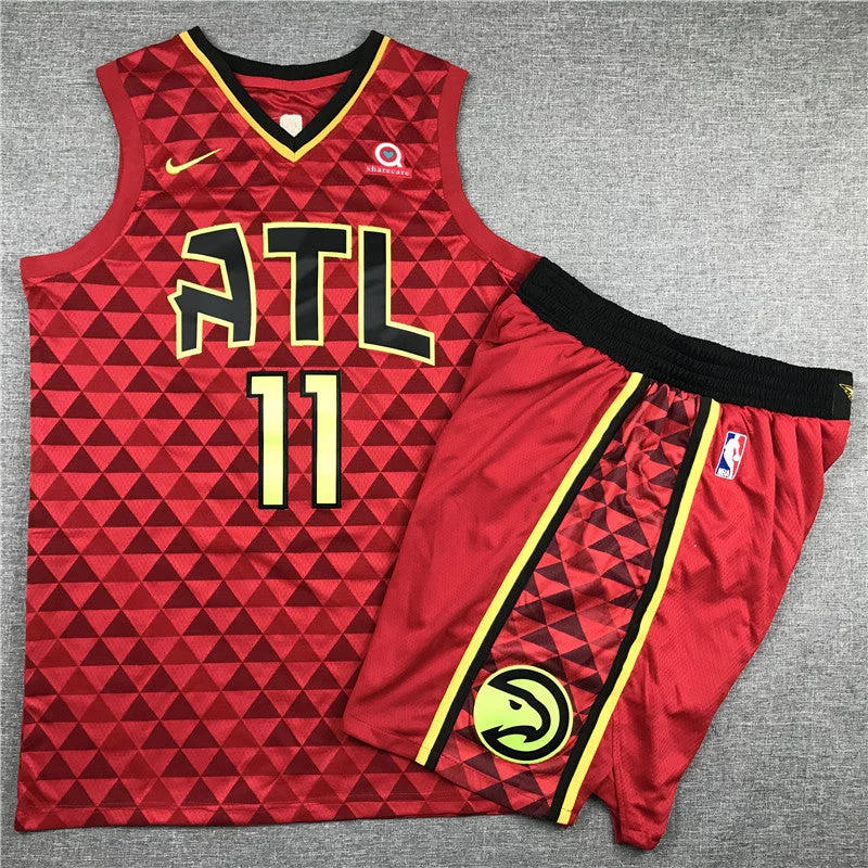 Basketball Jersey for Sports Performance Apparel-Hawks 11 Trae Young Red Swingman Basketball Jersey(With Shorts)