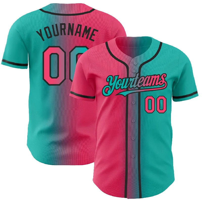 Baseball Jersey for Custom Logo Designs-Custom Aqua Neon Pink-Black Authentic Gradient Fashion Baseball Jersey