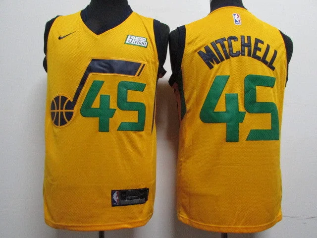 Basketball Jersey for School Teams-Jazz 45 Donovan Mitchell Yellow Swingman Basketball Jersey