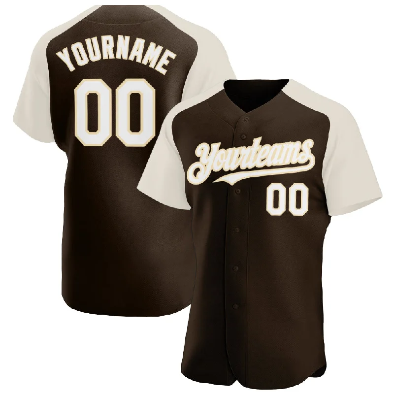 Baseball Jersey for Baseball Training Gear-Custom Brown White-Cream Authentic Raglan Sleeves Baseball Jersey