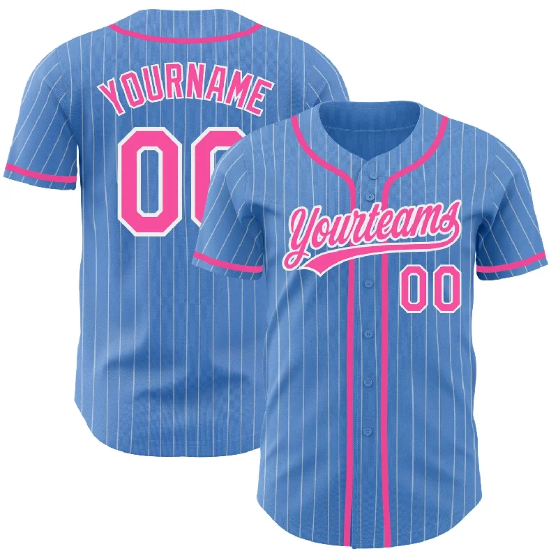 Baseball Jersey for Team Logo and Branding-Custom Powder Blue White Pinstripe Pink Authentic Baseball Jersey