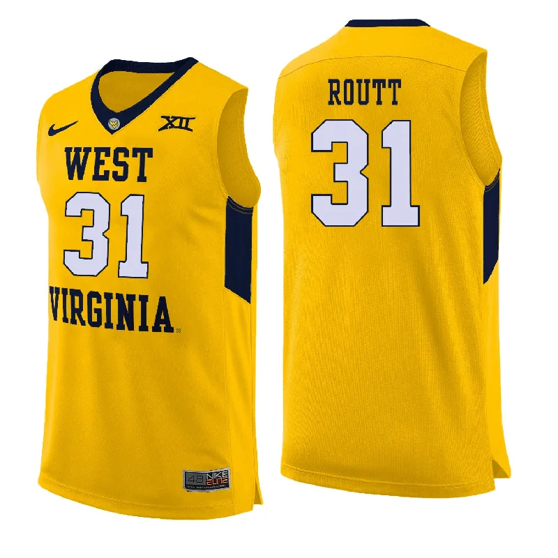 Basketball Jersey for Lightweight Material-West Virginia Mountaineers 31 Logan Routt Yellow College Basketball Basketball Jersey