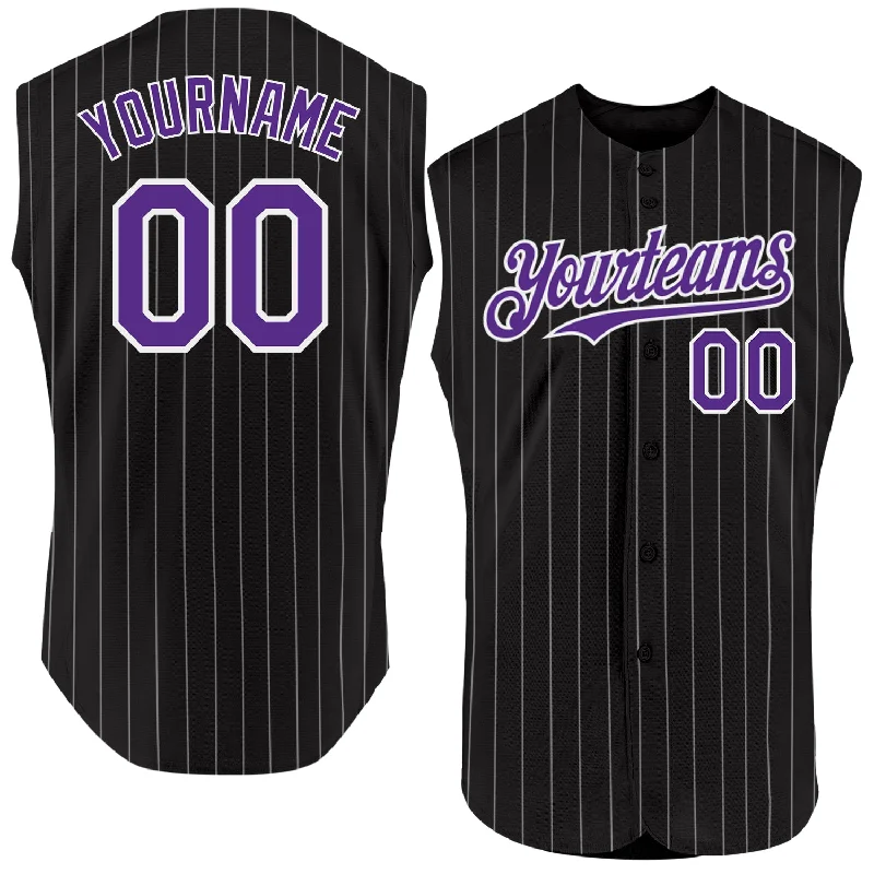 Baseball Jersey for Girls-Custom Black White Pinstripe Royal Authentic Sleeveless Baseball Jersey