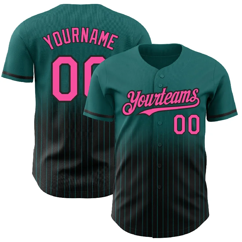 Baseball Jersey for High-Quality Design and Durability-Custom Teal Pinstripe Pink-Black Authentic Fade Fashion Baseball Jersey