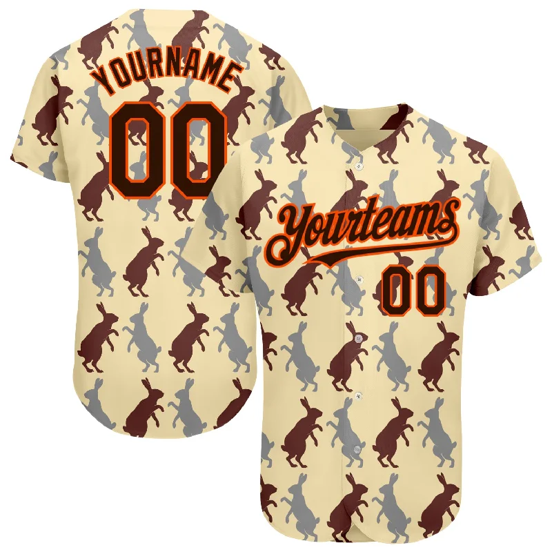 Baseball Jersey for Team Logo and Branding-Custom City Cream Brown-Orange 3D Pattern Design Rabbit Authentic Baseball Jersey