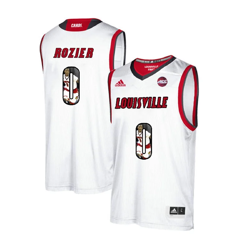 Basketball Jersey for Adjustable Size Options-Louisville Cardinals 0 Terry Rozier White With Portrait Print College Basketball Basketball Jersey