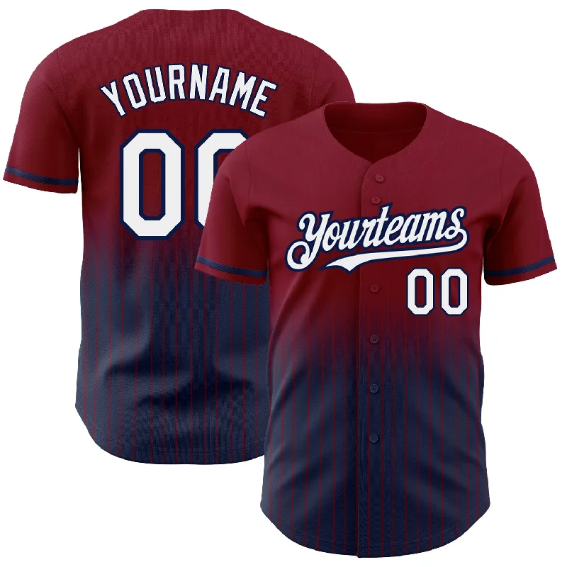 Baseball Jersey for Professional Appearance-Custom Maroon Pinstripe White-Navy Authentic Fade Fashion Baseball Jersey