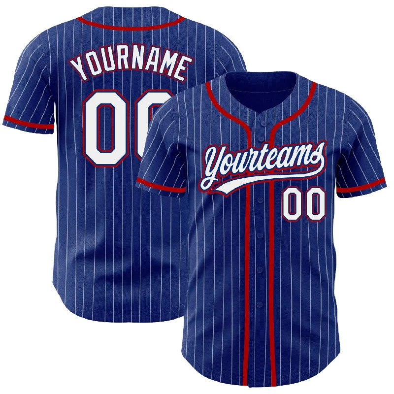 Baseball Jersey for Custom Team Apparel-Custom Royal White Pinstripe Red Authentic Baseball Jersey