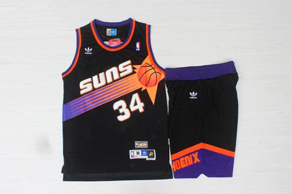 Basketball Jersey for Softball and Basketball Crossover-Suns 34 Charles Barkley Black Hardwood Classics Basketball Jersey(With Shorts)