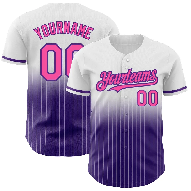 Baseball Jersey for Casual Game Day Gear-Custom White Pinstripe Pink-Purple Authentic Fade Fashion Baseball Jersey