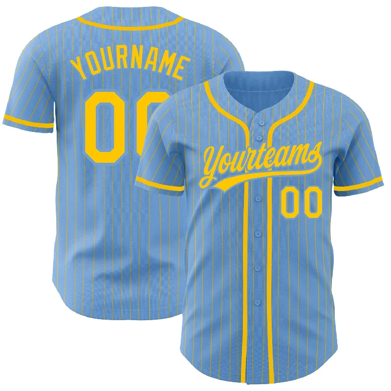 Baseball Jersey for Softball and Baseball Teams-Custom Light Blue Yellow Pinstripe Yellow Authentic Baseball Jersey