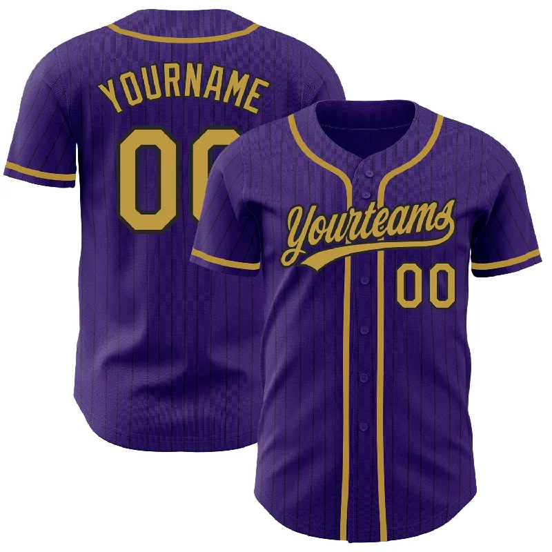 Baseball Jersey for High-Quality Cotton Designs-Custom Purple Black Pinstripe Old Gold Authentic Baseball Jersey