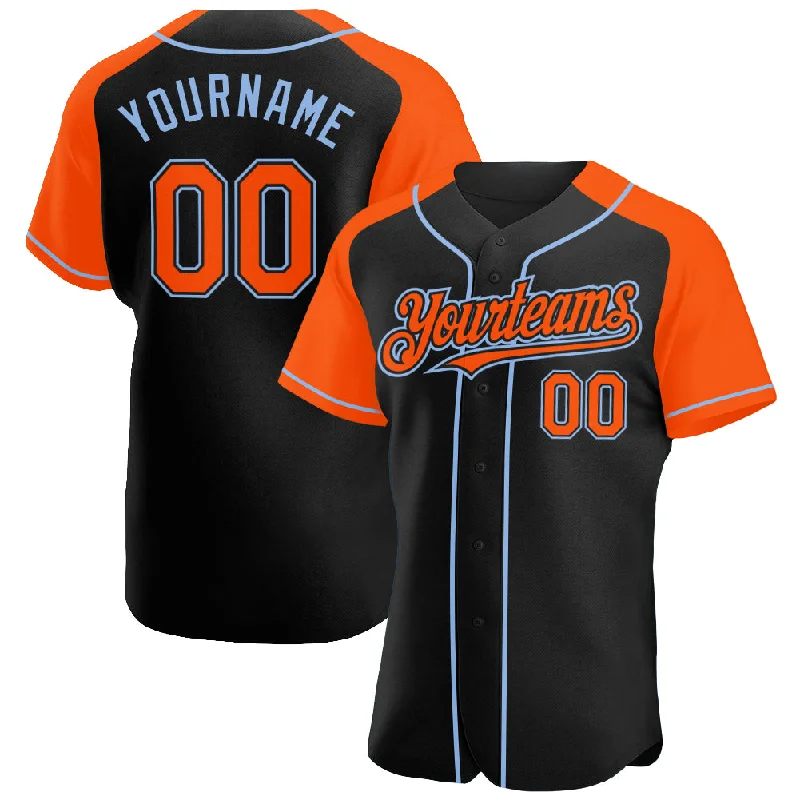 Baseball Jersey for Vintage Style-Custom Black Orange-Light Blue Authentic Raglan Sleeves Baseball Jersey