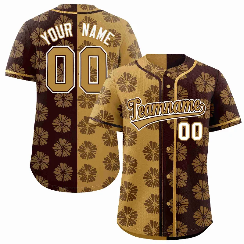 Baseball Jersey for Baseball Event Wear-Custom Old Gold Brown Split Fashion Flower Graffiti Pattern Authentic Baseball Jersey