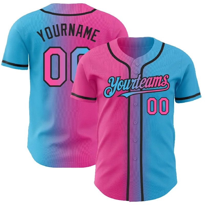 Baseball Jersey for Casual Team Support Apparel-Custom Sky Blue Pink-Black Authentic Gradient Fashion Baseball Jersey