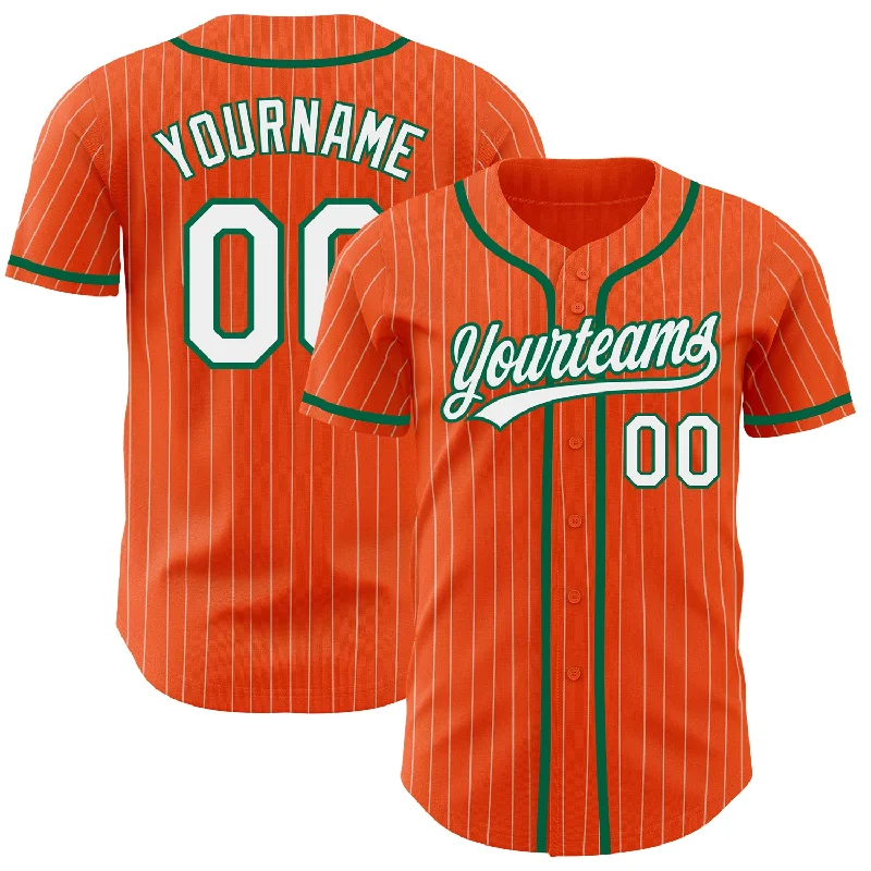 Baseball Jersey for Lightweight Team Gear-Custom Orange White Pinstripe Kelly Green Authentic Baseball Jersey