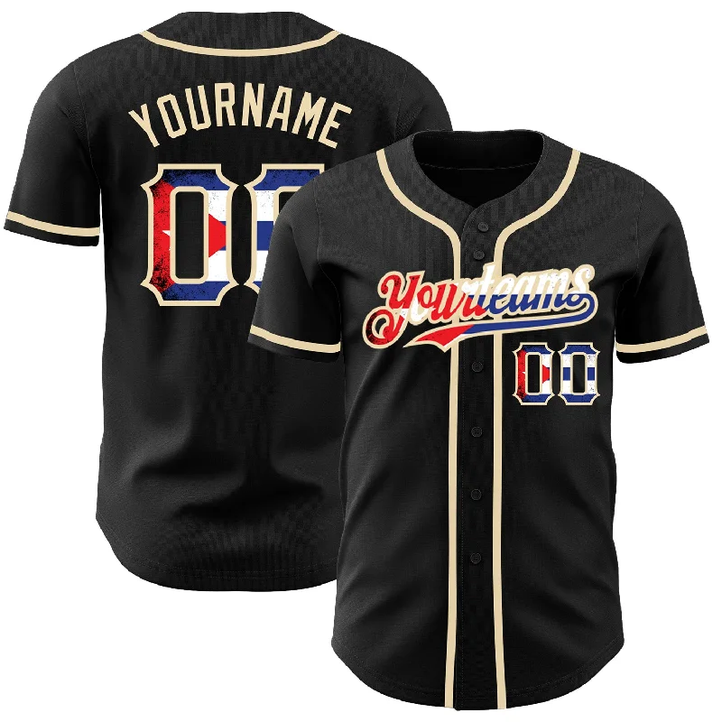 Baseball Jersey for School Uniforms and Teams-Custom Black Vintage Cuban Flag-City Cream Authentic Baseball Jersey