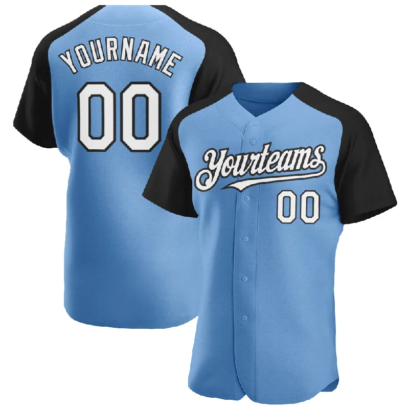 Baseball Jersey for Supportive Fan Gear-Custom Light Blue White-Black Authentic Raglan Sleeves Baseball Jersey