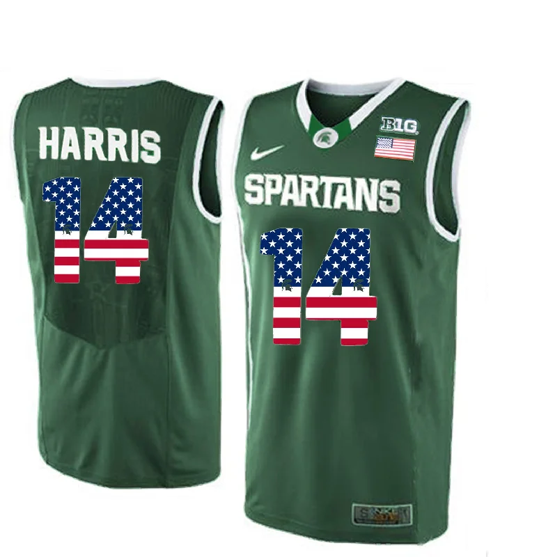 Basketball Jersey for High School Uniforms-Michigan State Spartans 14 Gary Harris Green College Basketball Basketball Jersey