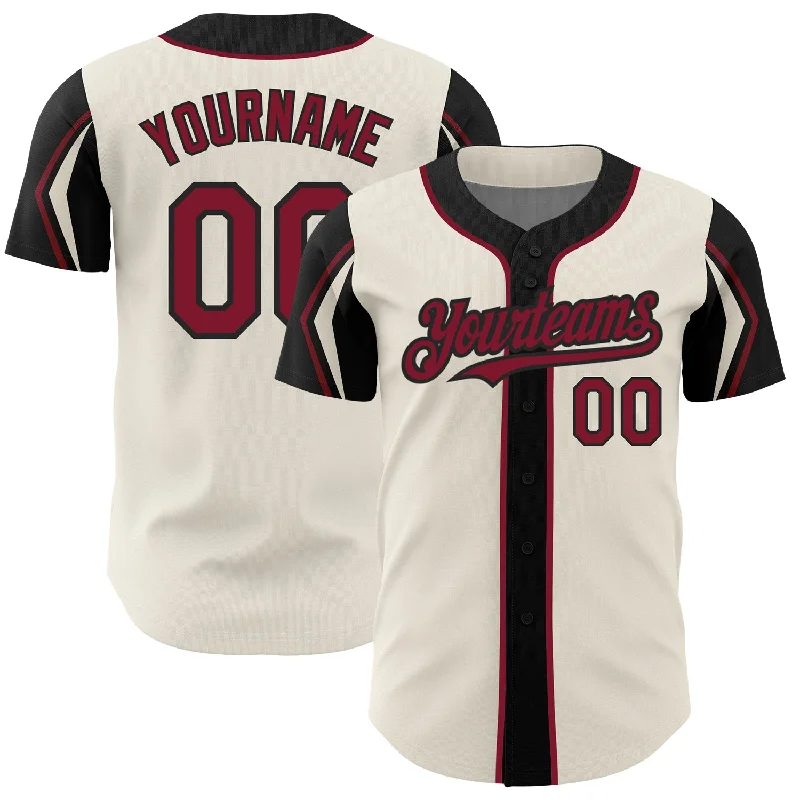 Baseball Jersey for Comfortable Player Jerseys-Custom Cream Crimson-Black 3 Colors Arm Shapes Authentic Baseball Jersey