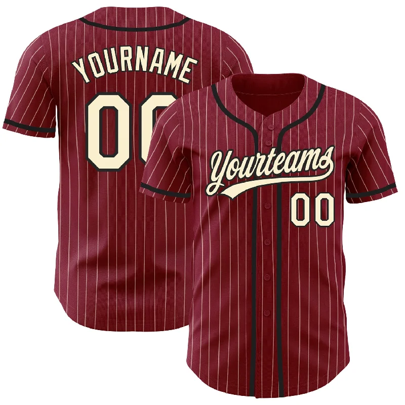 Baseball Jersey for High-End Custom Bats and Jerseys-Custom Crimson Cream Pinstripe Black Authentic Baseball Jersey