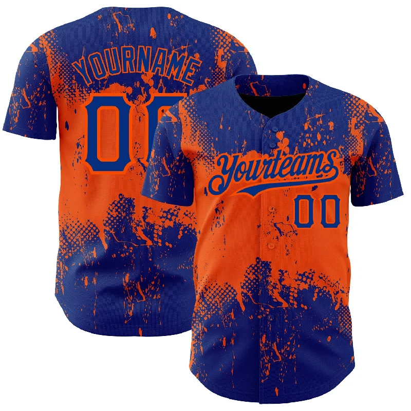 Baseball Jersey for Baseball Game Gear-Custom Royal Orange 3D Pattern Design Abstract Splatter Grunge Art Authentic Baseball Jersey