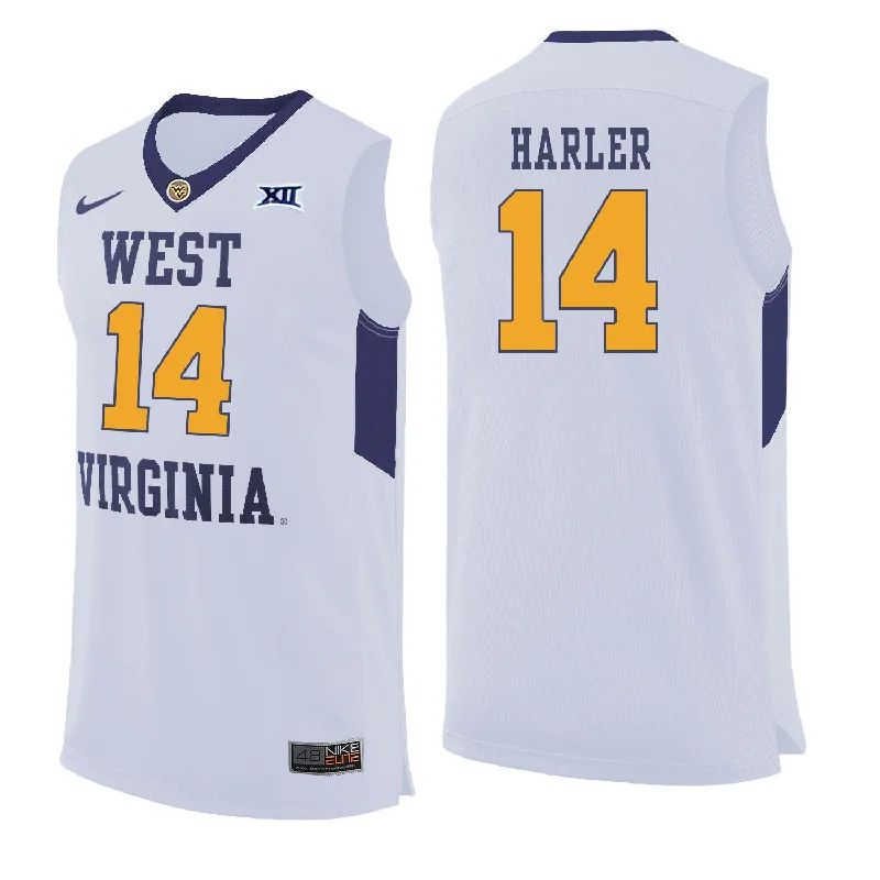 Basketball Jersey for Comfortable Custom Fit-West Virginia Mountaineers 14 Chase Harler White College Basketball Basketball Jersey