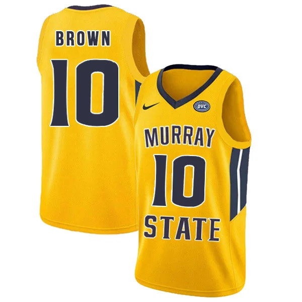 Basketball Jersey for Kids and Adults Basketball Teams-Murray State Racers 10 Tevin Brown Yellow College Basketball Basketball Jersey