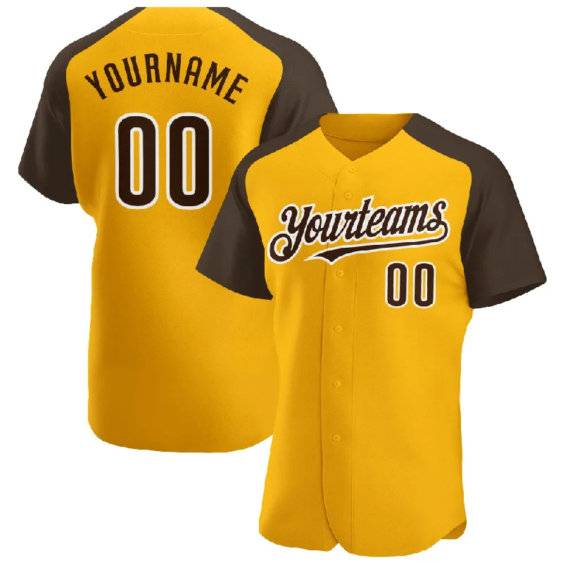 Baseball Jersey for Personalized Fan Designs-Custom Gold Brown-White Authentic Raglan Sleeves Baseball Jersey