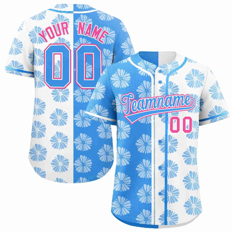 Baseball Jersey for Fan Support Apparel-Custom Powder Blue White Split Fashion Flower Graffiti Pattern Authentic Baseball Jersey