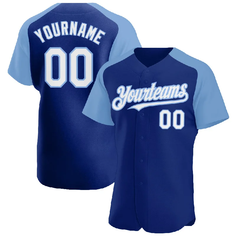 Baseball Jersey for Premium Custom Player Jerseys-Custom Royal White-Light Blue Authentic Raglan Sleeves Baseball Jersey