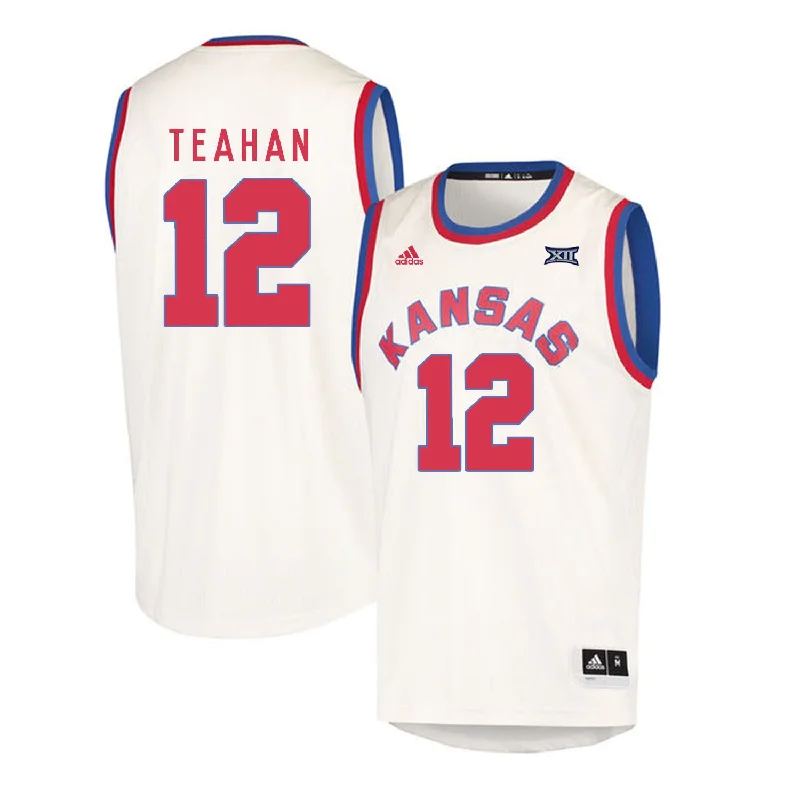 Basketball Jersey for Comfortable Fit-Kansas Jayhawks 12 Chris Teahan Cream Throwback College Basketball Basketball Jersey