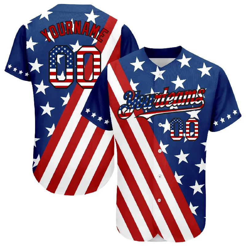 Baseball Jersey for High-Quality Fan Apparel-Custom Royal USA Flag Red-Black 3D Authentic Baseball Jersey