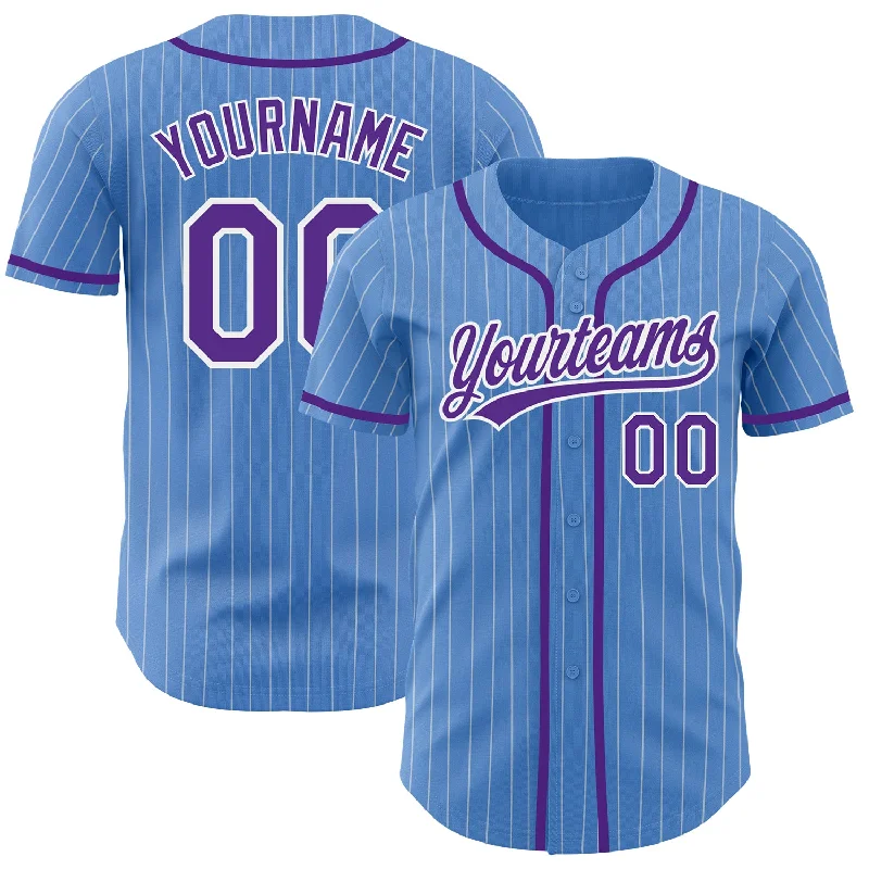 Baseball Jersey for Custom Team Colors-Custom Powder Blue White Pinstripe Purple Authentic Baseball Jersey