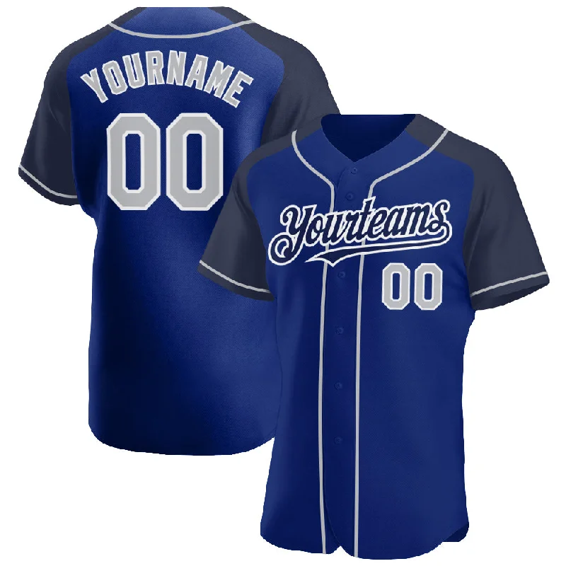 Baseball Jersey for High-Quality Fan Apparel-Custom Royal Gray-Navy Authentic Raglan Sleeves Baseball Jersey