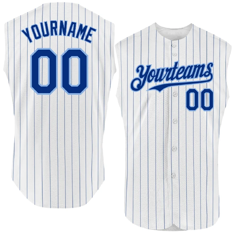 Baseball Jersey for Soft and Stretchy Material-Custom White Royal Pinstripe Yellow Authentic Sleeveless Baseball Jersey