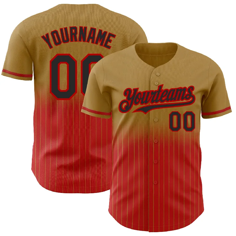 Baseball Jersey for Comfortable Team Fan Gear-Custom Old Gold Pinstripe Black-Red Authentic Fade Fashion Baseball Jersey