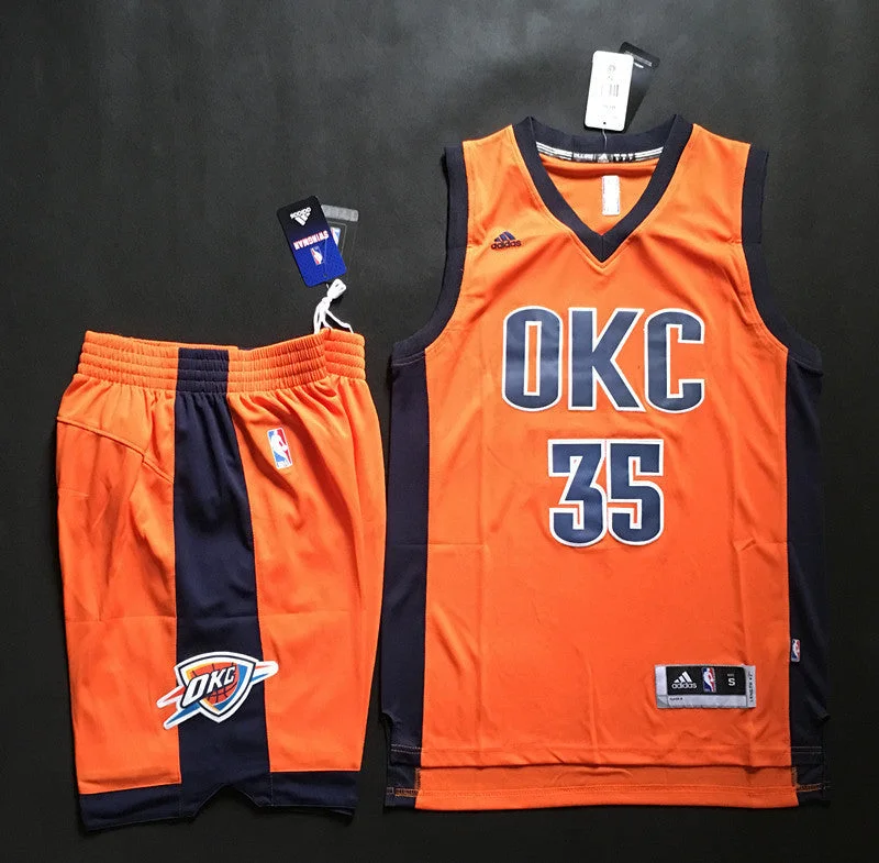 Basketball Jersey for Stylish Retro Basketball Look-Thunder 35 Kevin Durant Orange Swingman Basketball Jersey(With Shorts)