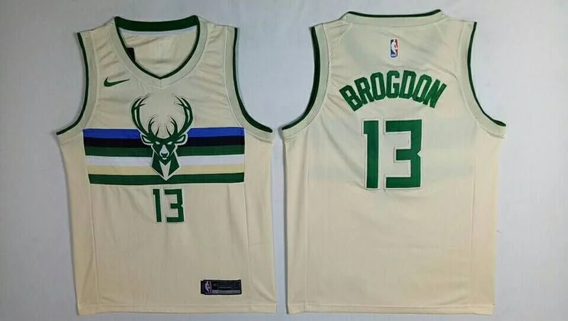 Basketball Jersey for High School Uniforms-Bucks 13 Malcolm Brogdon Cream City Edition Swingman Basketball Jersey