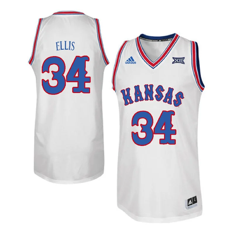 Basketball Jersey for School and College Apparel-Kansas Jayhawks 34 Perry Ellis White Throwback College Basketball Basketball Jersey