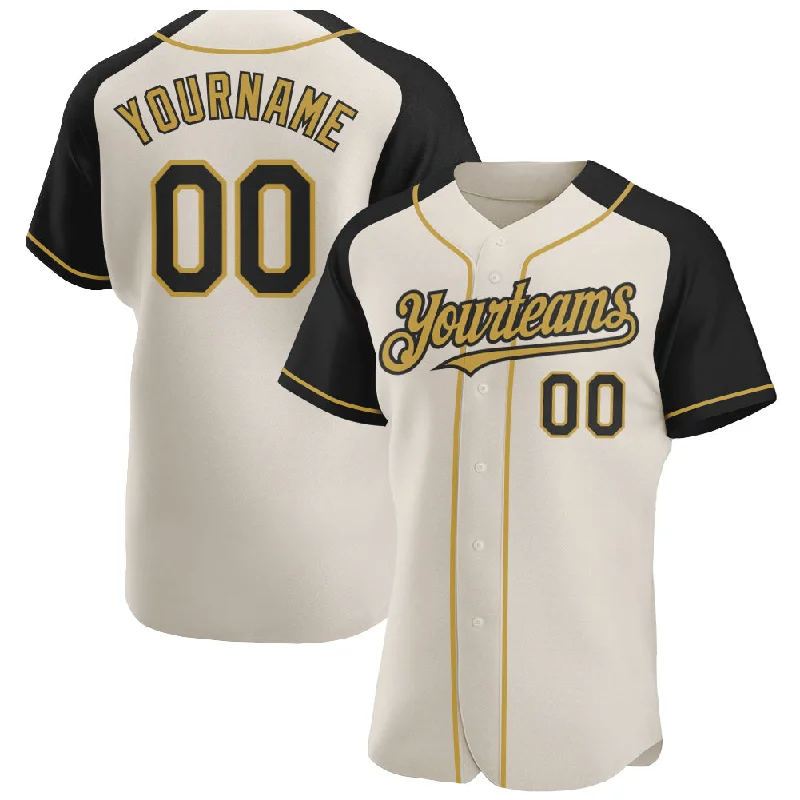 Baseball Jersey for Youth League Teams-Custom Cream Black-Old Gold Authentic Raglan Sleeves Baseball Jersey