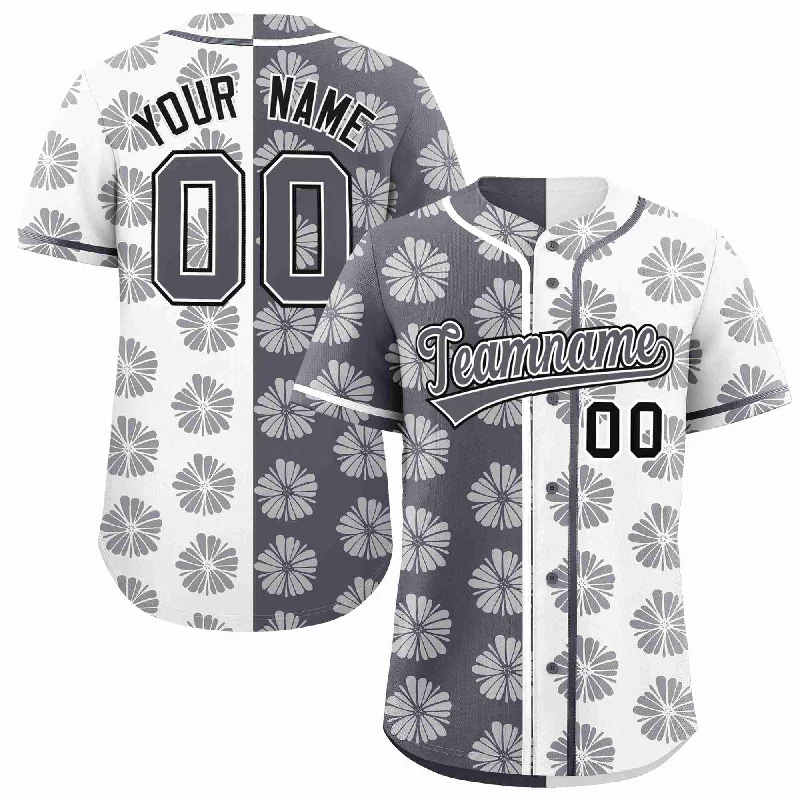 Baseball Jersey for Collectible Items-Custom Dark Gray White Split Fashion Flower Graffiti Pattern Authentic Baseball Jersey