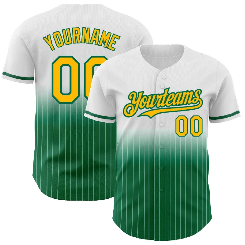 Baseball Jersey for Authentic Team Spirit-Custom White Pinstripe Gold-Kelly Green Authentic Fade Fashion Baseball Jersey